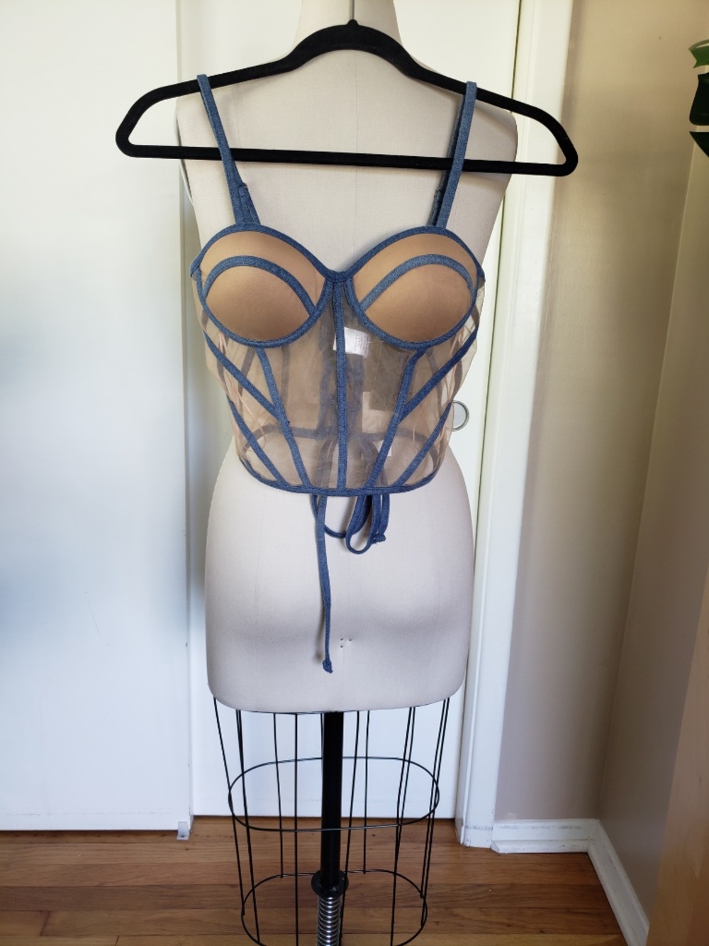 Chic Denim Transparent Bustier Style Top Size Small